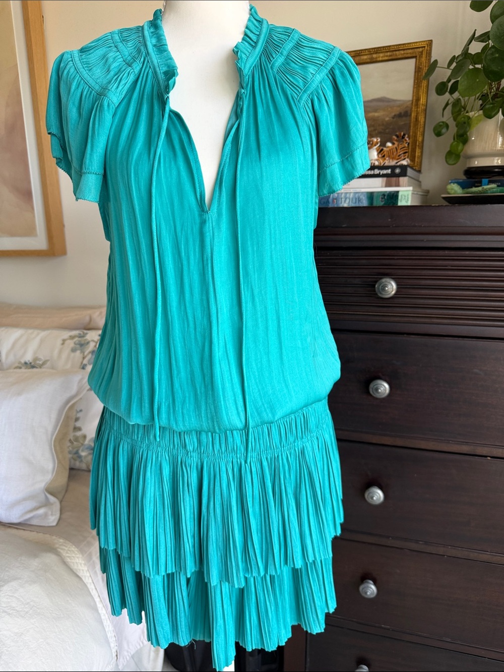 Current Air Teal Short Pleated Dress
